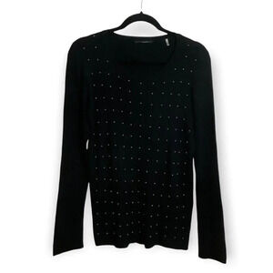 T Tahari Black Ribbed Long Sleeve Top with Silver Beads